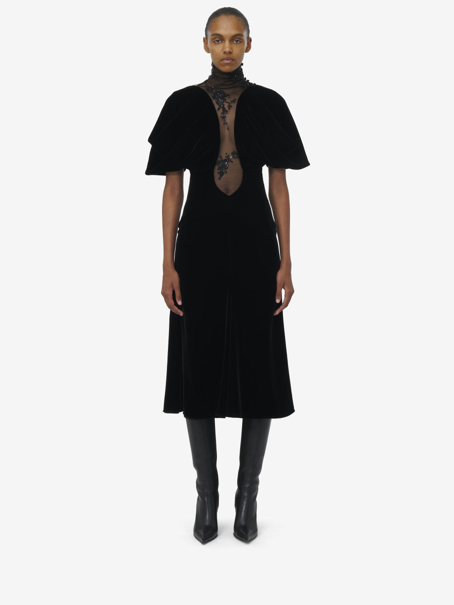 ALEXANDER MCQUEEN - Lace Detail Velvet Dress - Item 813541QEAF11000